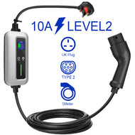 Adjustable EV charger, Charging Cable - UK 3-pin to Type 2 - 5m, 6amp to 10amp