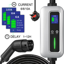 Adjustable EV charger, Charging Cable - UK 3-pin to Type 2 - 5m, 6amp to 10amp