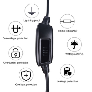 Peugeot e-208 e208 electric EV Home Charging Cable - 16amp, Schuko (EU) to Type 2 in-line portable mains home charger EVSE - 5 or 10 meters
