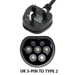 Smart EQ for two / for four Charger, UK to Type 2 Home Charging Cable - 5, 10, 15 or 20 meters
